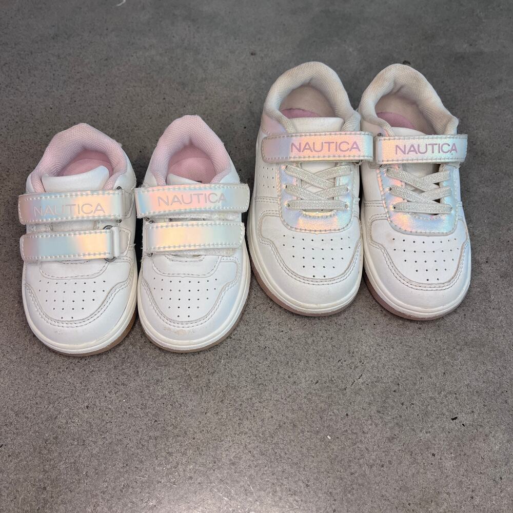 Nautica white leather pink infant toddler sneaker bundle size 5 and 8